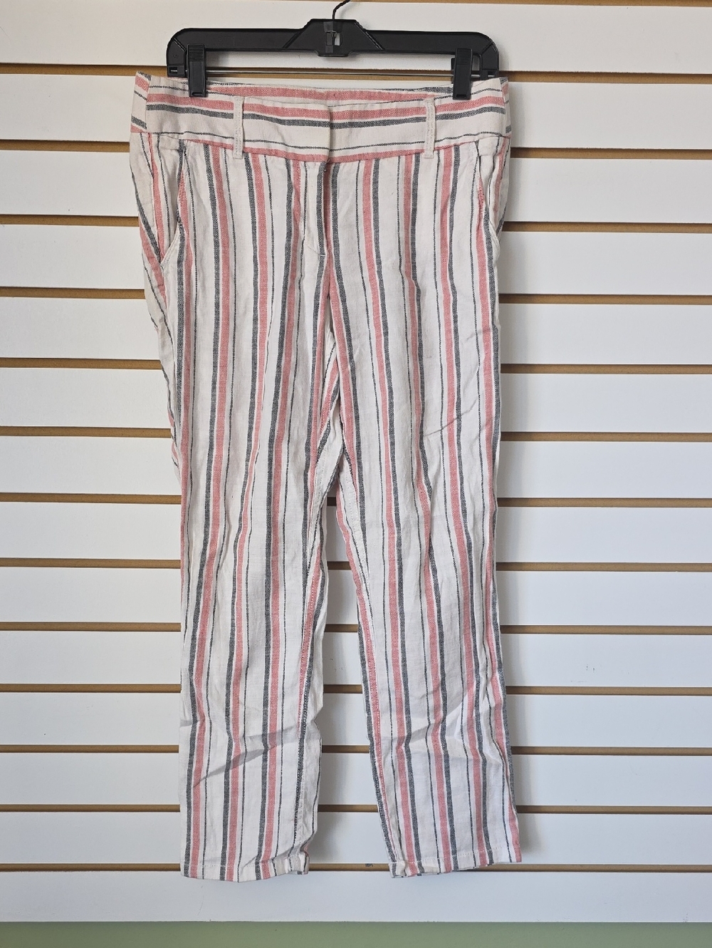 LOFT Red and Gray Striped Linen Pants